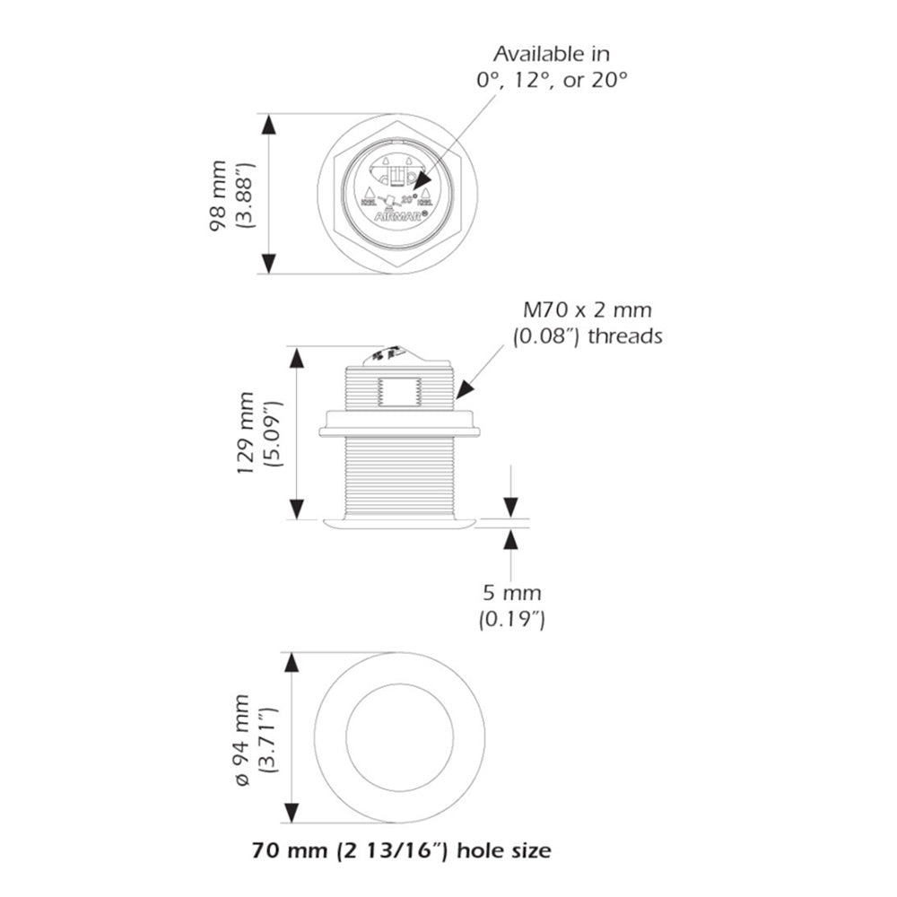 Airmar B75HW High Wide Chirp Transducer (12 Degree Deadrise, 600W Thru Hull)