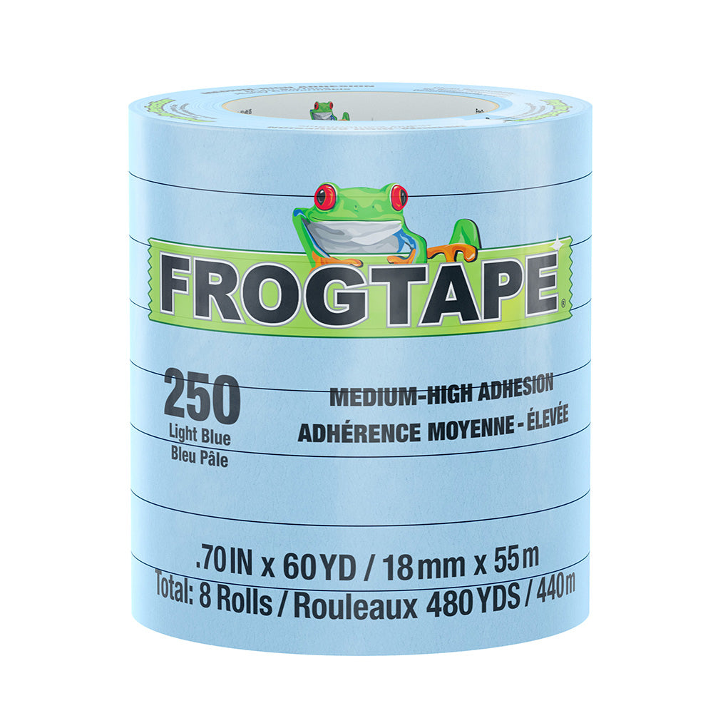 FrogTape CP 250 Medium-High Adhesion Masking Tape - 18MM x 55M x 8-Pack - Light Blue - Rated for 250F [105770]