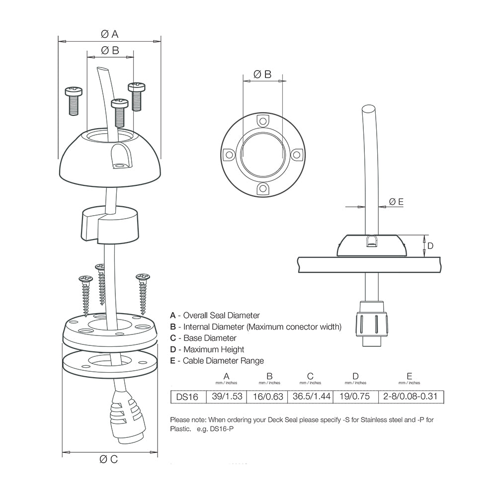 Scanstrut DS16-S Vertical Cable Seal-Stainless Steel