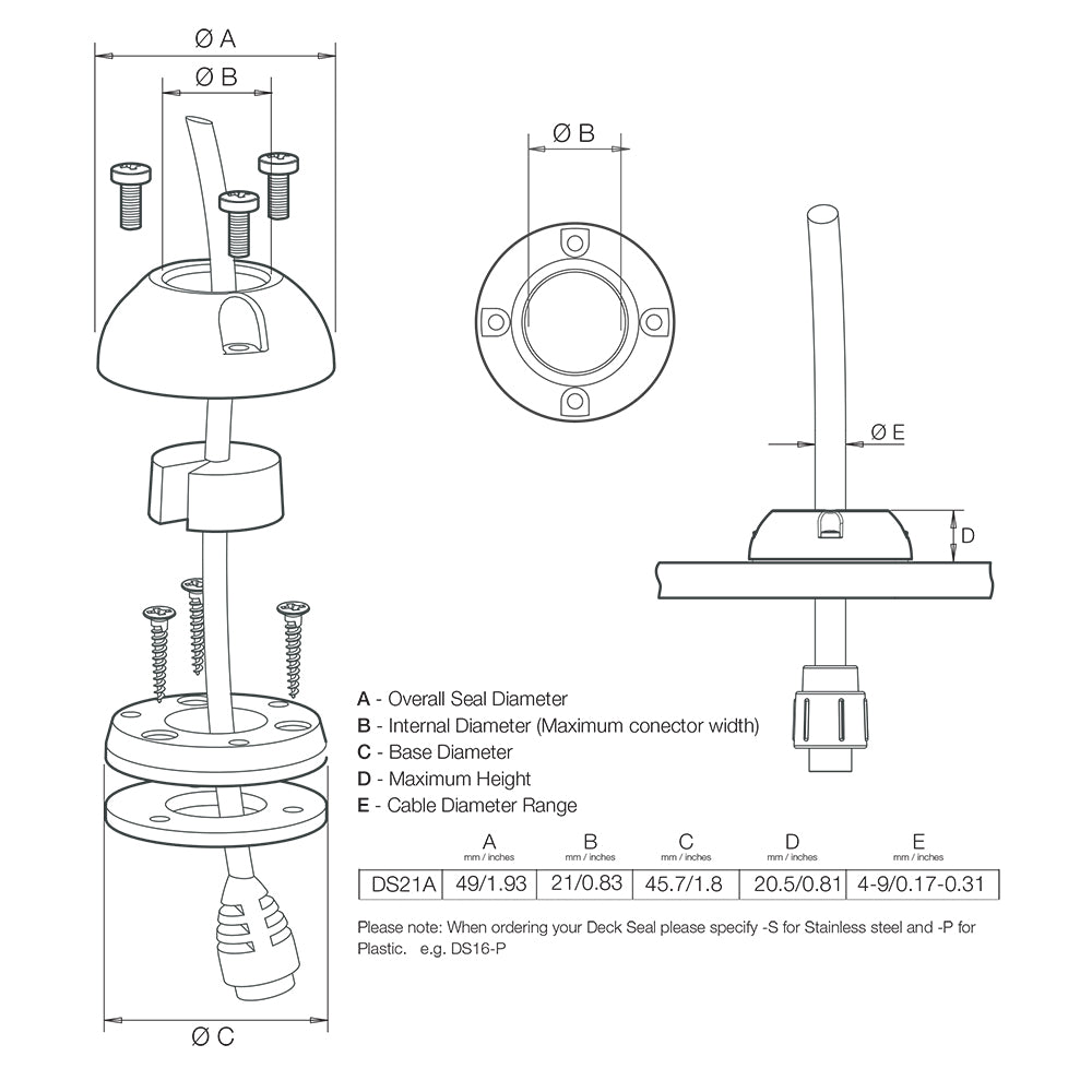 Scanstrut DS21A-S Vertical Cable Seal-Stainless Steel