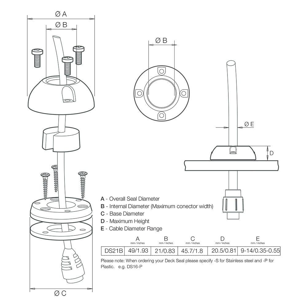 Scanstrut DS21B-S Vertical Cable Seal -Stainless Steel