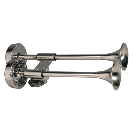 Schmitt Marine Deluxe All-Stainless Shorty Dual Trumpet Horn (12V)