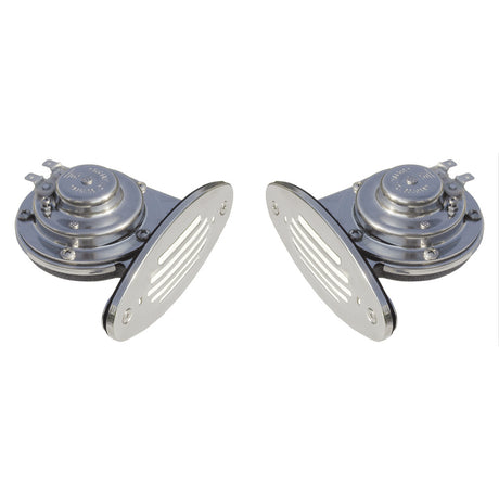 Schmitt Marine Mini Stainless Steel Dual Drop-In Horn w/Stainless Steel Grills (High Low Pitch)