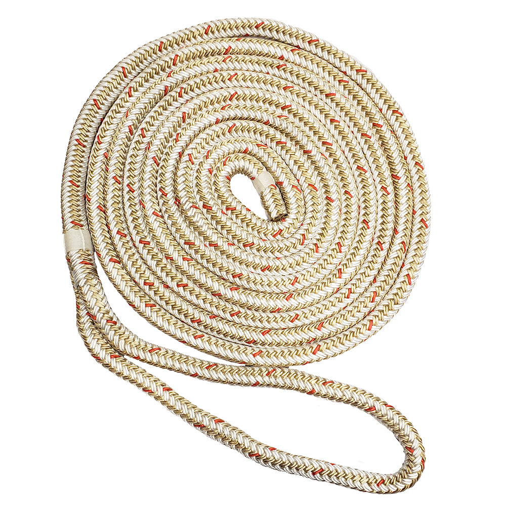 New England Ropes 3/8" Double Braid Dock Line (White/Gold w/Tracer 15')