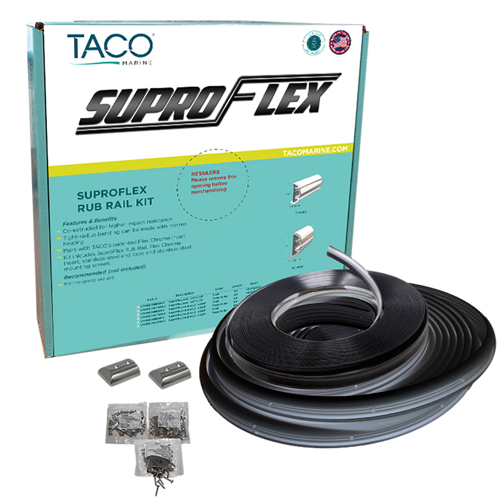 TACO SuproFlex Rub Rail Kit Black with Flex Chrome Insert (1.6"H x .78"W x 60L)