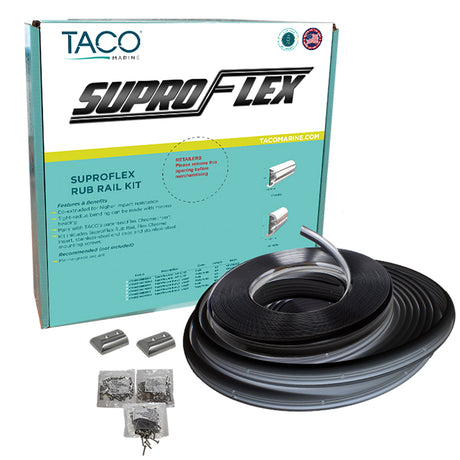 TACO SuproFlex Rub Rail Kit Black with Flex Chrome Insert (2"H x 1.2"W x 60L)