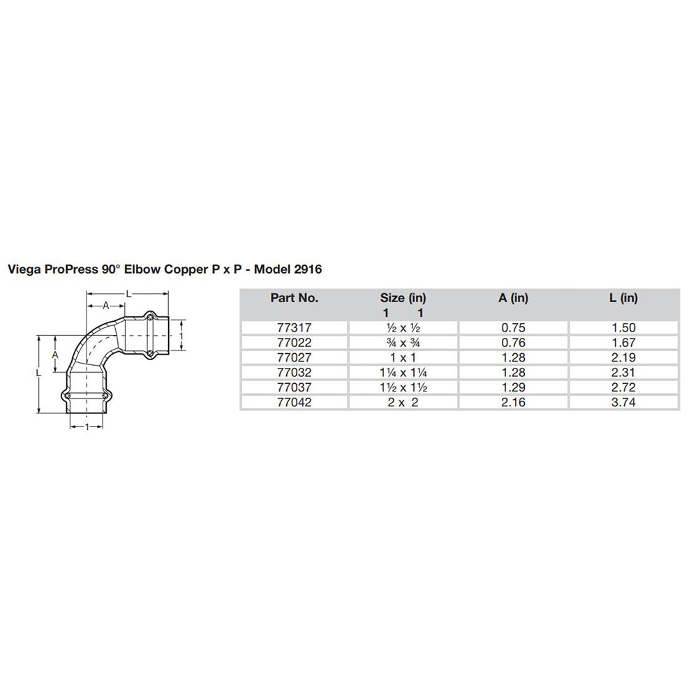 Viega ProPress 1" - 90 Copper Elbow - Double Press Connection - Smart Connect Technology [77027]