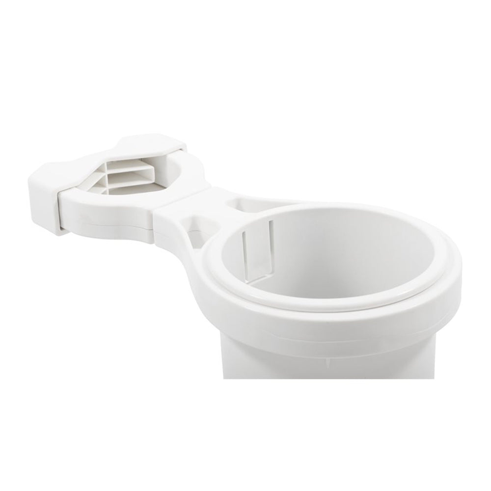 Camco Clamp-On Rail Mounted Cup Holder (Large for Up to 2" Rail -White)