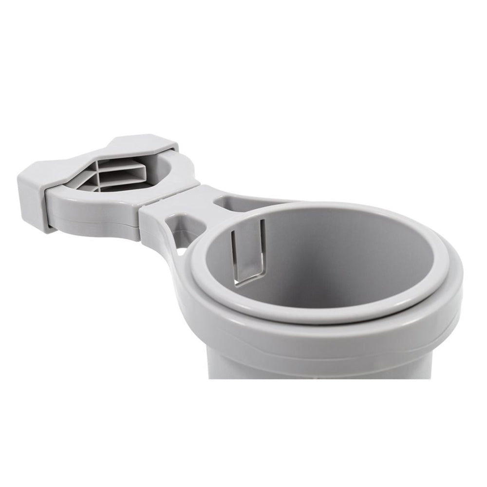 Camco Clamp-On Rail Mounted Cup Holder (Large for Up to 2" Rail -Grey)