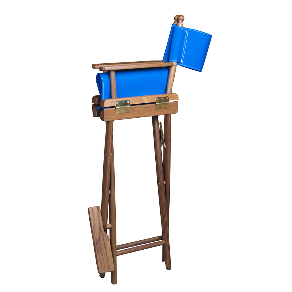 Whitecap Captains Chair with Blue Seat Covers (Teak)