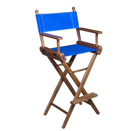 Whitecap Captains Chair with Blue Seat Covers (Teak)