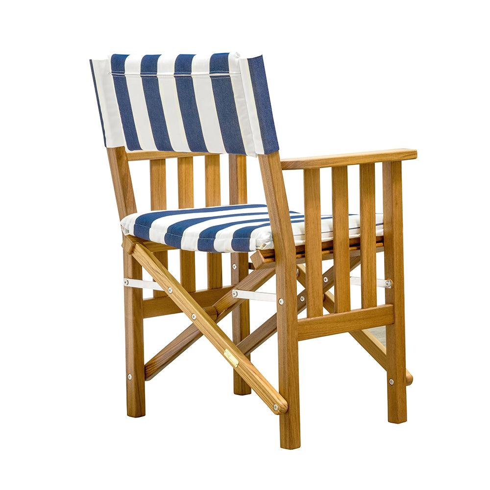 Whitecap Directors Chair II with Navy  White Cushion (Teak)