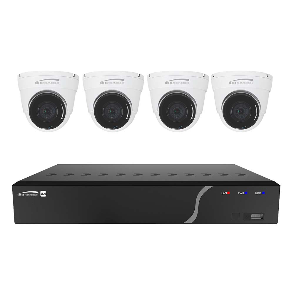 Speco 4 Channel NVR Kit (w/4 Outdoor IR 5MP IP Cameras 2.8mm Fixed Lens, 1TB Kit NDAA)