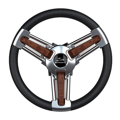 Schmitt Marine Burano Wheel 14" 3/4" Tapered Shaft Burl Polyurethane  (Stainless Spoke)