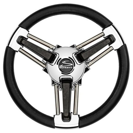 Schmitt Marine Burano Wheel 14" 3/4" Tapered Shaft Black Polyurethane (Stainless Spoke)