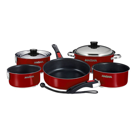 Magma Nestable 10 Piece Induction Non-Stick Enamel Finish Cookware Set (Red)