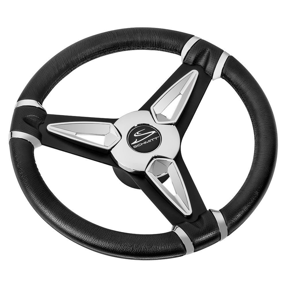 Schmitt Marine PU50 14" Wheel -Chrome Cap Spoke Inserts - Black Spokes - 3/4" Tapered Shaft