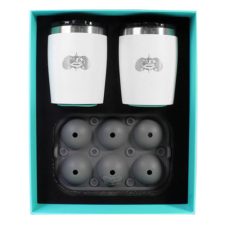 Toadfish Non-Tipping 10oz White Rocks Tumblers w/Ice Ball Tray (2 Tumblers)