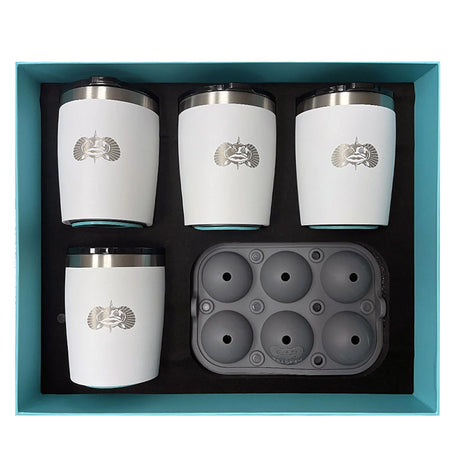 Toadfish Non-Tipping 10oz White Rocks Tumblers w/Ice Ball Tray (4 Tumblers)