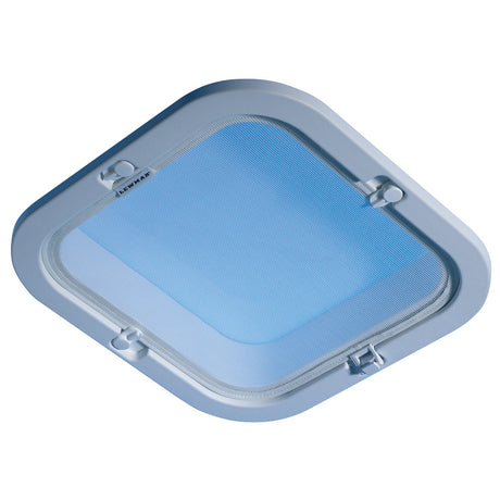 lewmar boat hatch with blue plexiglass and plastic locking swivels for marine ventilation