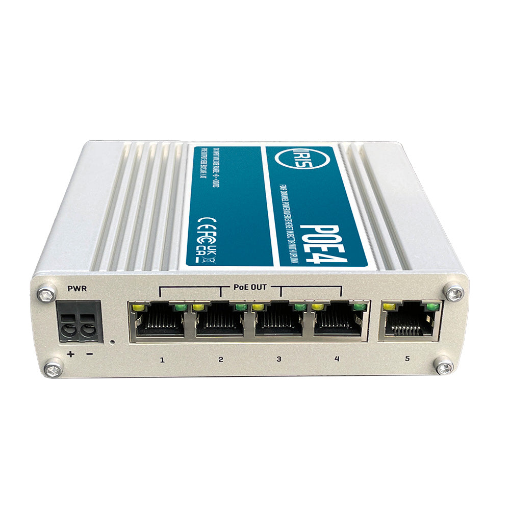 Iris Four Channel Uplink Power Over Ethernet Switch (9-30VDC Input - 48VDC Out)